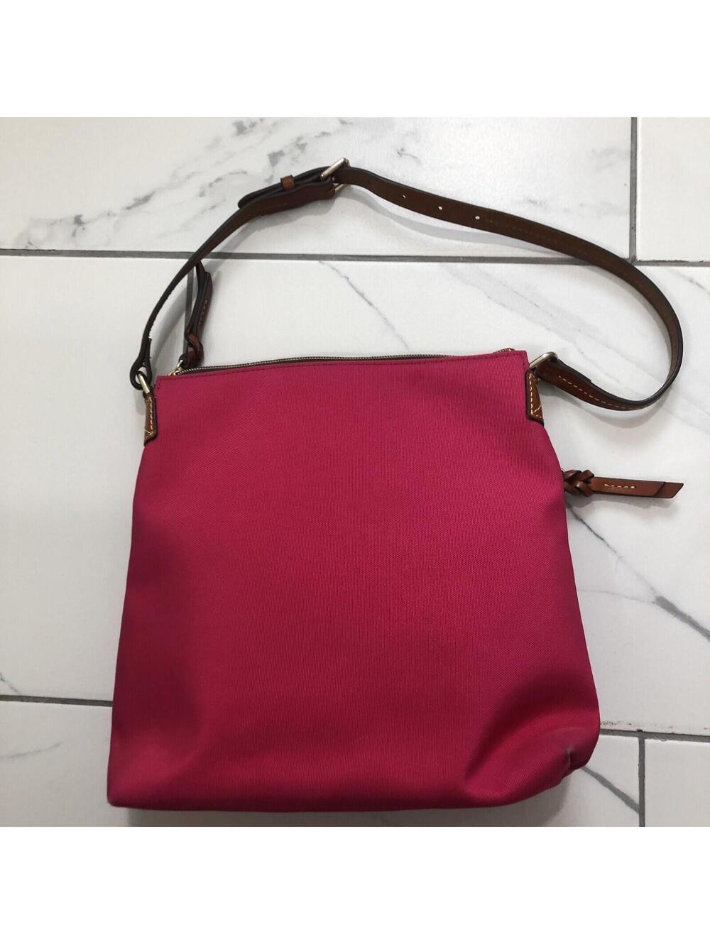 Dooney‎ & Bourke Medium Red Nylon Leather Trim & Strap Logo Crossbody Bag